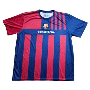 FC Barcelona Mens Soccer Jersey Blue Red Striped Short Sleeve Shirt Size XXL